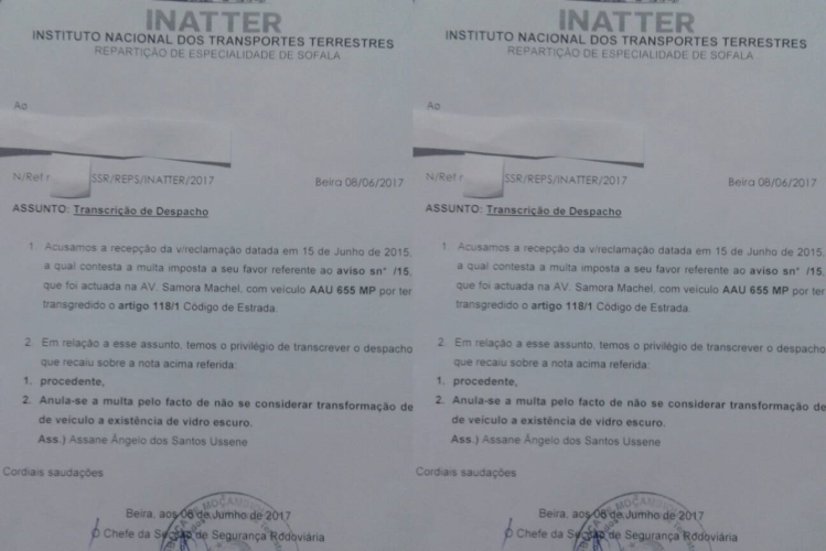 A Polícia da República de Moçambique junto a INATTER confirmou a falsidade do documento que foi supostamente emitido INATTER que considera ilegal passar