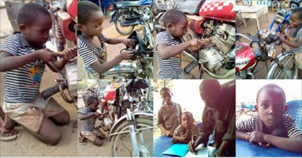 Estudante de 5 anos altamente inteligente vira especialista em reparação de motocicletas para ajudar o pai