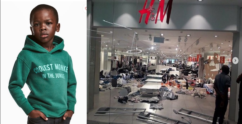 Um grupo de manifestantes vandalizou este sábado as lojas H & M em Sandton, Menlyn Park e East Rand na África do Sul,