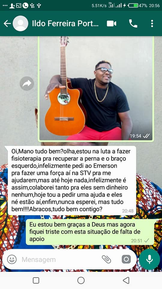  apresentador da Stv, Emerson Miranda está sendo alvo de ataques por parte dos internautas por este alegadamente negar prestar apoio ao músico moçambicano, Ildo Ferreira