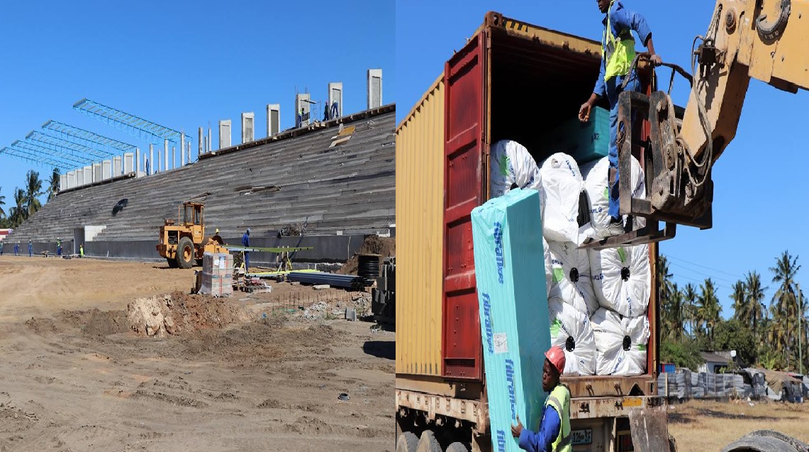 As obras do Estádio Municipal da Beira estão a decorrer num ritmo satisfatório, ontem 5 de Junho, desembarcou nesta urbe a relva sintética