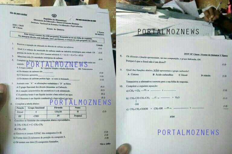 Exame de Química da 10ª classe que amanhã se realiza já está à venda pelas esquinas